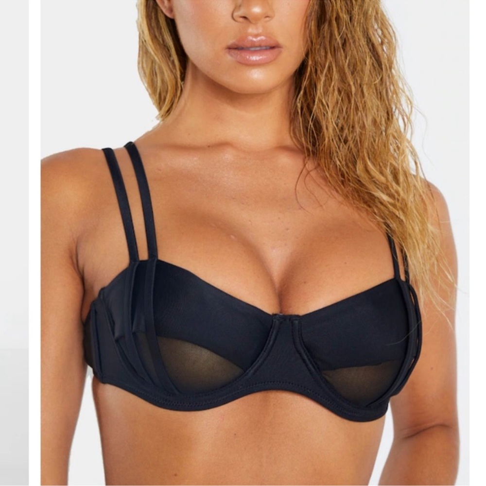 PrettyLittleThing Black Underwire Bikini Mesh cutouts
